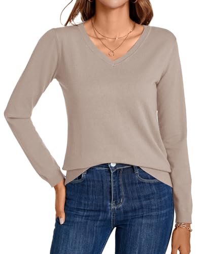 Image of MINTLIMIT Lightweight Sweaters for Women 2024 Casual Fall Long Sleeve Shirts Blouse Knit V Neck Pullover Sweater Tops