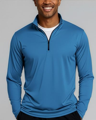 Image of Real Essentials 3 Pack: Men's Dry-Fit Active Quarter Zip Long Sleeve Athletic Performance Pullover (Available in Big & Tall)