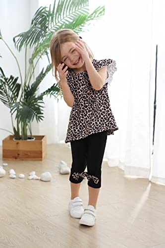 Popshion Little Girls 2 Piece Summer Outfits Flutter Sleeve T-Shirt and Cropped Capri Leggings Kids Clothes Short Sets 2-8t3