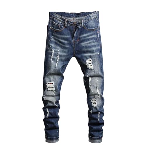 Men's Vintage Ripped Slim Jeans Slim Fit High Street Stretch Straight Leg Denim Pants