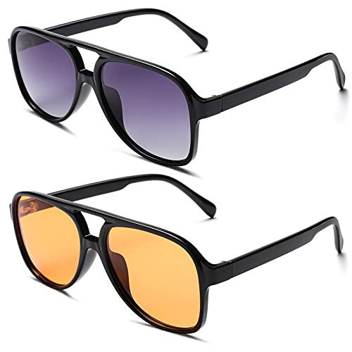 70s Retro Aviator Sunglasses for Women – Men Large Frame Square Vintage Orange Sunglasses UV400 Protection