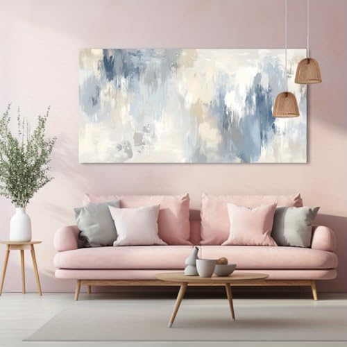 Tableau abstrait bleu moderne grand format 60 x 140 cm impression haute définition AEFOUU - 2