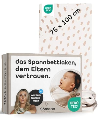 Sämann Spannbettlaken Spannbetttuch 75x100 cm - 100% Bio Baumwolle - Bettlaken für Laufgitter - Organic Cute Tiger Spots