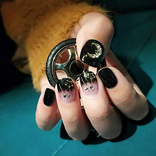 TJJF Falsche Nägel 24Pcs / Box mit 2G Kleber New Gradient Black Stars Gefälschte Nägel Drücken Sie auf Mode Shiny… – Bild 3
