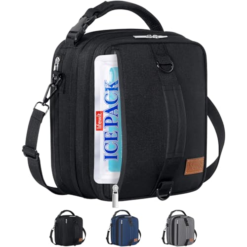 Lifewit Bolsa Termica Porta Alimentos Expandible, Nevera Bolsa Comida Trabajo Con 2 Bolsas De Hielo, Nevera Portatil Pequeña Para Playa, Picnic, Viaje, Negro, 6.5l