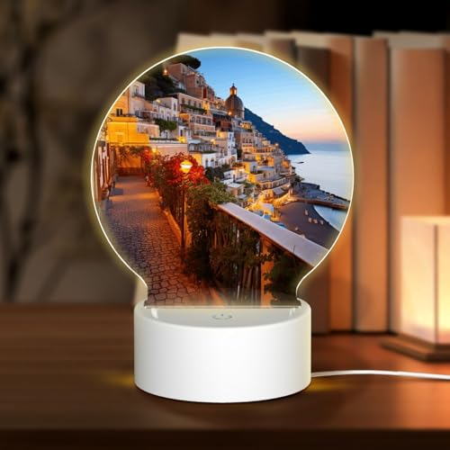 Lampe de nuit LED 3D en acrylique - Lampe d'amour Positano - Bord de mer - Lampe de chevet LED en acrylique - Cadeau personnalisé pour la Saint-Valentin,...