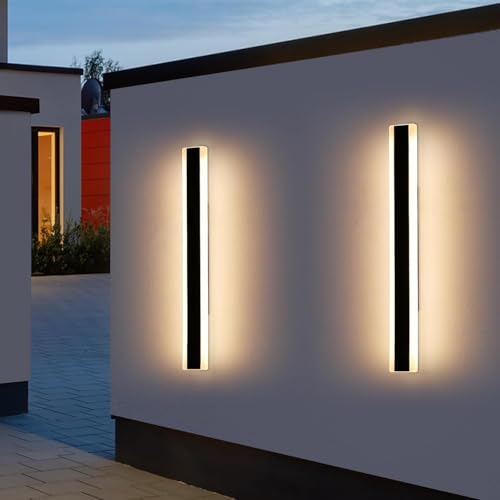 Daoseolo 2 Pack Modern Outdoor Wall Sconce, 31.4inch LED Wall Light Fixture, IP65 Waterproof, 31W, Warm White 3000K, Black Minimalist Exterior Lights for House, Porch, Patio, Garage, Garden by Daoseolo - Used condition - US$49.99