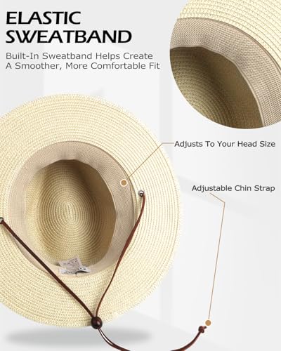 Image of Zylioo XXL XL Straw Hats for Men Big Heads,L M S UV Summer Fedora Panama,UPF Beach Sun Hats for Women Travel Hat
