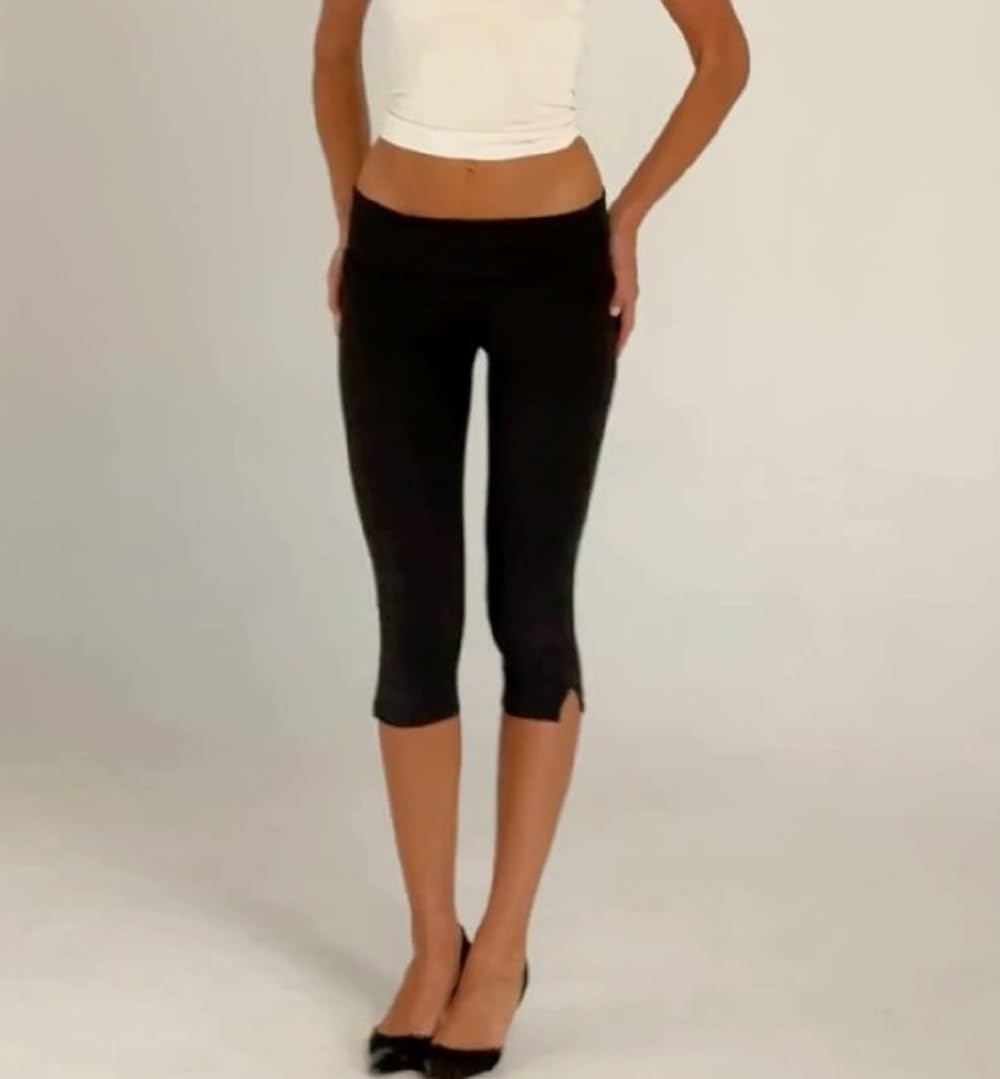 Lordree Women Fold Over Capri Leggings Low Rise Yoga Cropped Pants Knee Length Skinny Pants Going Out Bottoms