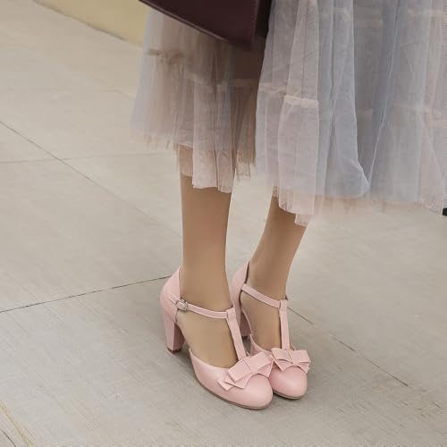 Bellirala Womens Rockabilly Shoes T-Strap Mary Janes Block High Heels Closed Toe Pumps Cutout3