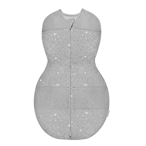 Image of Happiest Baby Sleepea 5-Second Swaddle - 100% Organic Cotton Baby Swaddle Blanket - Doctor Designed Promotes Healthy Hip Development (Graphite Stars, Large)