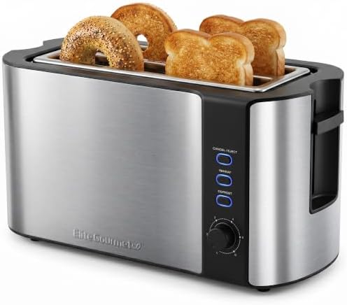 Elite Gourmet ECT-3100 4-Slice Long Slot Toaster, Stainless Steel...