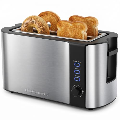 Elite Gourmet ECT-3100 4-Slice Long Slot Toaster, Stainless Steel | Extra-Wide Slots…