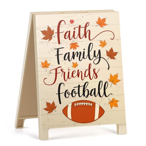 Faith Family Friends Football Acrylic Desk Decor Sign Autumn Harvest Fall Thankgiving Table Decoration Seasonal Party Decor for Friends Families Holiday Centerpiece Home Office Display Gift Idea