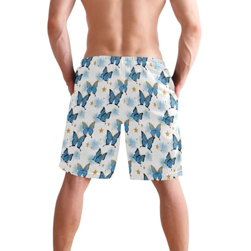 Quick Dry Blue Butterflies with Golden Men's Swimming Shorts Swim Trunks with Mesh Lining Beach Wear - S2