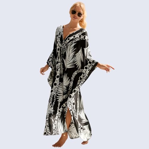 Image of Miss Lavish London Long Kaftan Dress for Women - Summer Printed Plus Size Maxi Caftan, Swimwear Coverup, Resort Wear, Lounge Party Dress, Hawaii Vacation Outfit