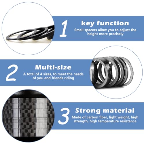 EMVANV 8pcs Bicycle Stem Spacers, Carbon Fiber Road Bicycle Headset Spacer Bike Front Fork Stem Spacers Professional Cycling Accessories 2/3/5/8mm(Black)