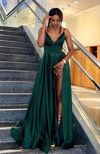 Tvuyet Satin Bridesmaid Dresses with Slit Pleated 2025 A Line Spaghetti Straps Formal Prom Evening Evening Gowns4