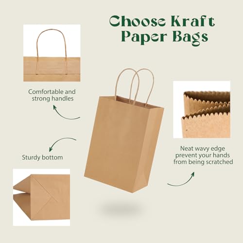 MESHA Gift Bags Brown Paper Bags 5.25x3.75x8 Inches 20Pcs Small Kraft Paper Bags with Handles Bulk,Kraft Bags,Grocery Shopping Bags,Wedding Party Favor Bags