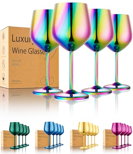UNISWEET Stainless Steel Wine Glasses Set of 4 Unbreakable Colorful Wine Glass 18 oz Unique Metal Wine Goblets for Outdoor, Travel, Camping, Pool, Ideal Gift for Wine Lovers