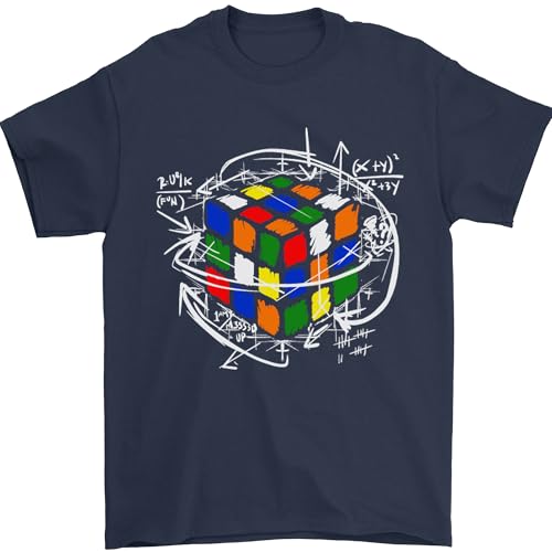 Rubix Cube Equation Funny Puzzle Enigma T-shirt pour homme 100 % coton, bleu marine, S