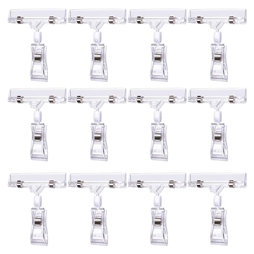 12 Pcs Clear Sign Holder Clips for Display, Rotatable Double