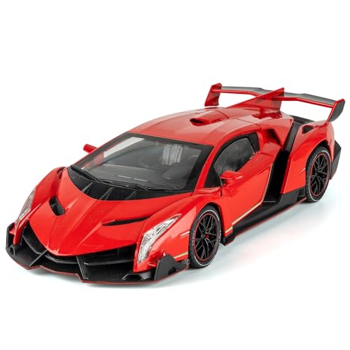 Modelo de coche Lambo Veneno 1:24 rojo con luz y sonido miniatura 1