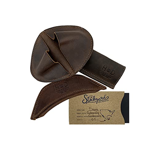Hide & Drink, Rustic Leather Hot Handle Holders (Set Of 3) Panhandle, Side Kick, Assist Grip For Cast Iron Skillets & Pans, Double Layered, Handmade Includes 101 Year Warranty :: Bourbon Brown #TOP6
