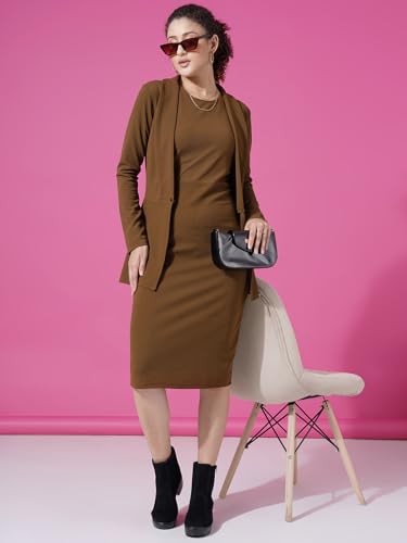 Image of Selvia Western Lycra Plain Two Piece Shrug with Bodycon