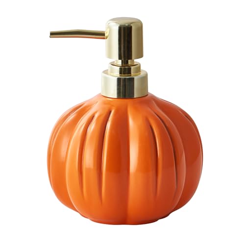 Halloween Pumpkin Soap Dispenser Orange Bathroom Fall Decor 15oz Refillable Liquid Pump Bottles for Hand Soap Dish Soap Shampoo Lotion Conditioner Ceramic Liquid Soap Holder for Kitchen