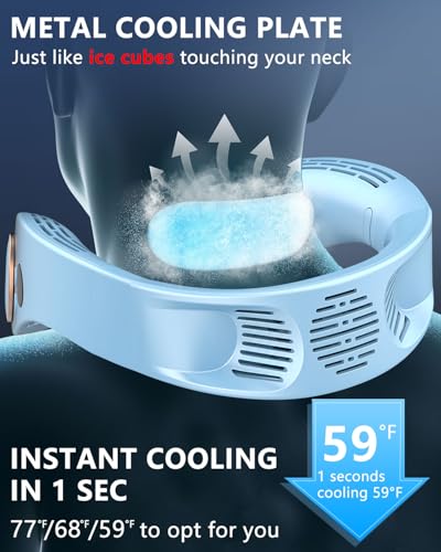 Neck Air Conditioners with Cooling Plate,Portable Neck Fan Rechargeable,Long Lasting Power Unit AC,Light Weight Individual Hangable Headband Cooler Fans for Traveling Camping Outside Walking Blue