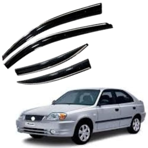 Image of CAR SAAZ Chrome Line Door Visor for Accent (2002-2009)(Set of 4Pcs) | Rain Guard | Wind Deflector
