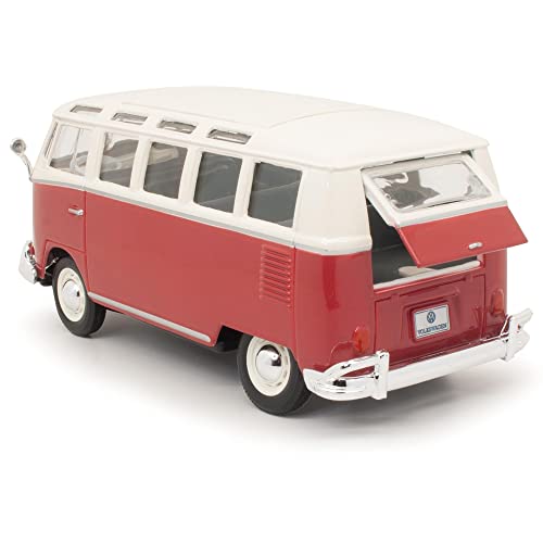 Image of Maisto Volkswagen Van 'Samba' Bus, Red & Beige -31956-1 /25 (1 /24) Scale Diecast Model Toy Car