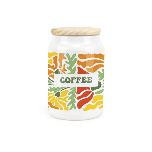 Vintage Floral Ceramic Tea & Coffee Storage Canisters - Orange & Yellow Blossom Kitchen Food Containers with Wooden Lid 600ml (14.5cm x 9.5cm) - Set of 2 - Image 4