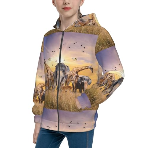 Wildlife Protection Kid Hoodies Boys Zip Up Sweatshirts Girls Pullover with Pocket