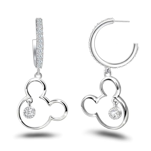 Mouse Earrings for Women Sterling Silver White Gold Mouse Open Hoop Earrings Sparkling CZ Lucky Cute Mini Stud Earrings Animal Fashion Hypoallergenic Princess Jewelry Gifts for Daughter Birthday