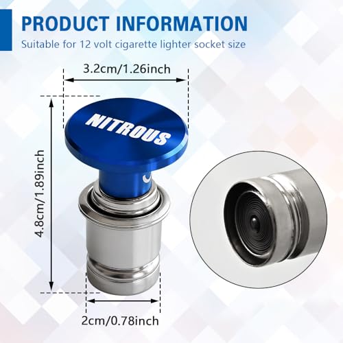 Image of NITROUS Button Car Cigarette Lighter Plug, Car Cigarette Lighter Replacement, Aluminum Alloy Push Button Lighter Plug, Standard 12V Fast Heating Power Socket for Auto
