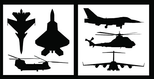 Auto Vynamics - STENCIL-MILAIRSET01-20 - Detailed Military Aircraft Stencil Set - Includes Fighter Jets & Helicopters! - 20-by-20-inch Sheets - (2) Piece Kit - Pair of Sheets
