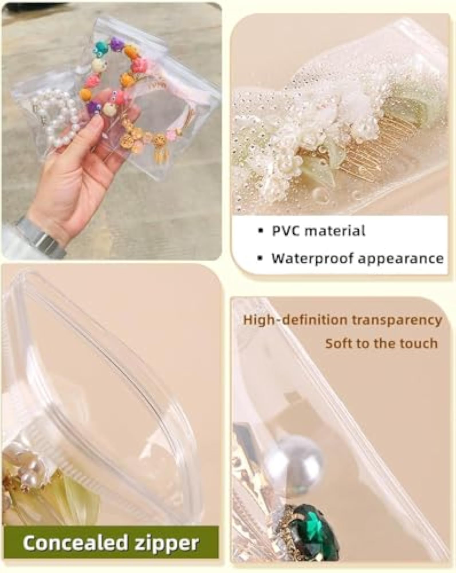 Jewellery Organizer Storage Pouches, Clear Zip Lock Covers