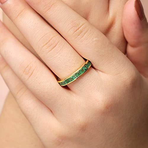 14k Yellow Gold Handmade Emerald Birthstone Eternity Band Ring For Women - 2.91 Carats Real Baguette Emerald Gemstone Fine Jewelry Rings, Gift For Her V2