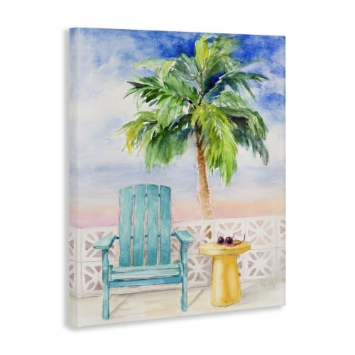 Image of Tropical Beach Chair Palm Tree, 30 x 40 Inch Canvas Wall Art