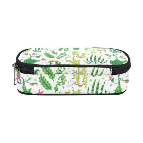 Image of ANANGTEE Green Cactus Llama Pencil Case for Teen Girls Boys Alpaca 10x5 | Large Capacity Cute Cacti Tote Bag School Stationery Accessory Zippers Pouch Office Organizers Soft Travel Pen Box Stationery