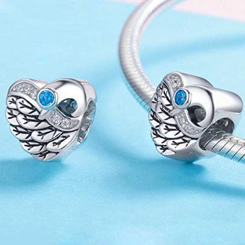 Image of Love Heart Angel Wings Charms 925 Sterling Silver Heart Dangle Charm Necklace Bead Feather Charms for Snake Bracelets (Feather Beads)