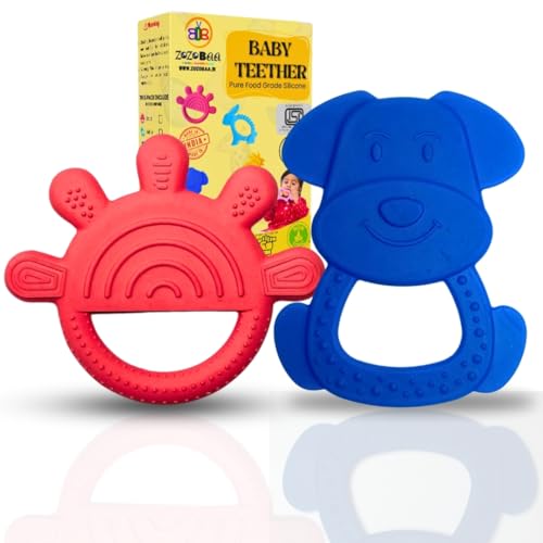 Image of Cute Shape Soft Silicone Teether for Baby Gums, Teething Toys for Babies, BPA Free, Pain-Relief, Non-Toxic, 100% Food Grade, Soothing, Easy to Grasp Chewable - Hand+Dog (Pack of 2)