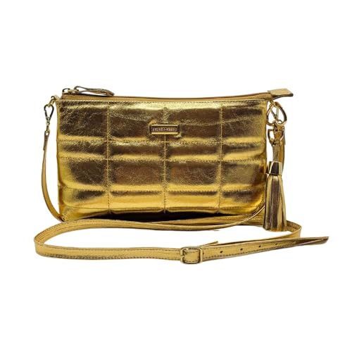 Bolsa Feminina Couro Legítimo Ombro/Tranversal Matelassê Cores (Dourado)