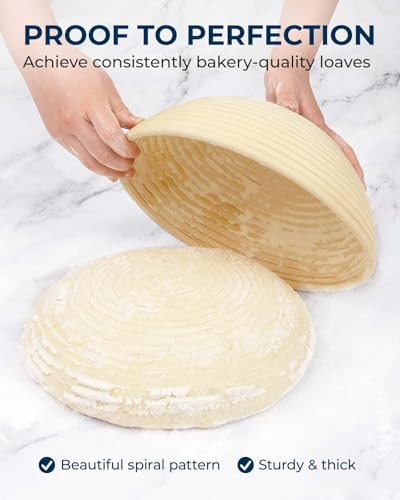 Lorzon Banneton Bread Proofing Baskets Set of 2, 10" Round & 11" Oval Sourdough Proofing Baskets with Sourdough Bread Baking Supplies, Complete Bread Making Kit (Plastic)