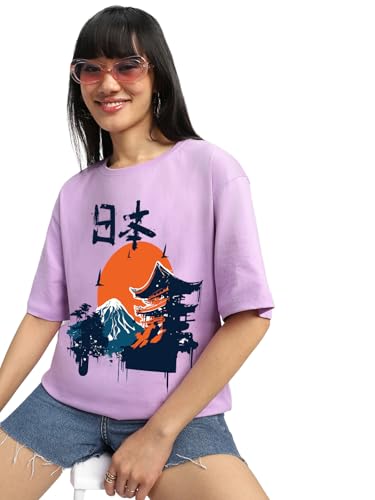 Image of JUNEBERRY Women's Cotton Graphic Print Oversized Fit T-Shirt