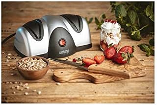 CAMRY Electric Knife Sharpener in a kitchen setting with strawberries and oats
