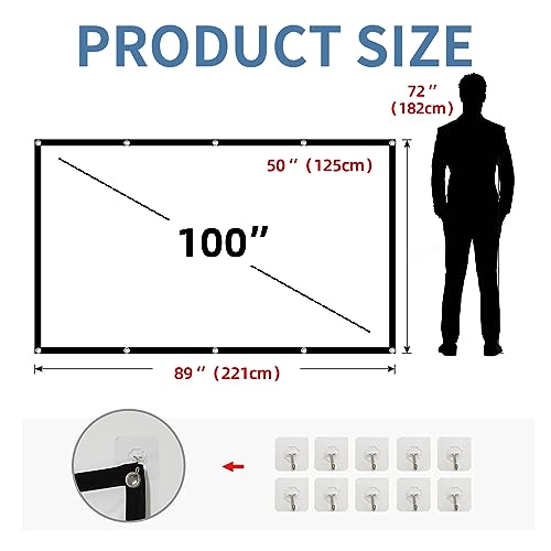 Image of Projector Screen,HUANYINGBJB 4K 16:9 HD Rear Front Projectors Screen Foldable Projection Screen Double-Sided Portable Outdoor Indoor Projector Screens for Movie Home Theater (100 inches)