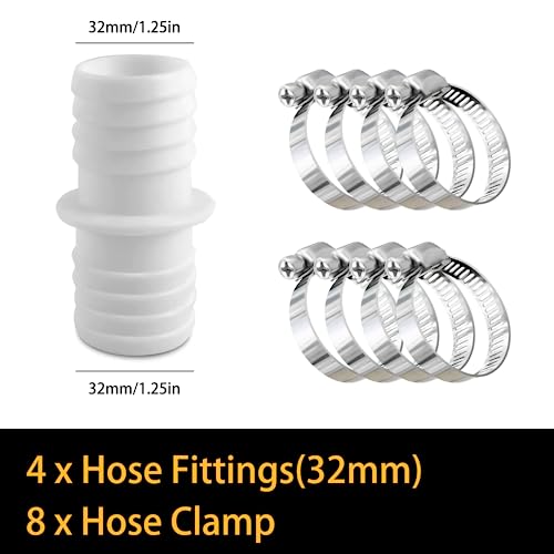 Rhsemi 4pcs Hose Connector 32 mm Set including 8 Hose Clamp Pool Hose Adapter Hose Adapter Double Hose Nozzle (White) - Image 2